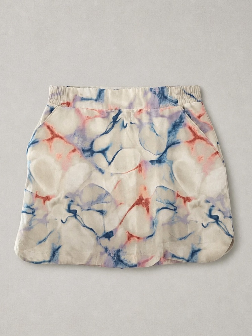 Marble Tie-Dye Mini Skirt/Skort in Beige with Blue & Pink accents